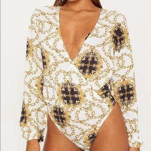 Pretty Little Thing White Chain Print Bodysuit